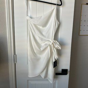 Ivory Satin One-Shoulder Mini Dress